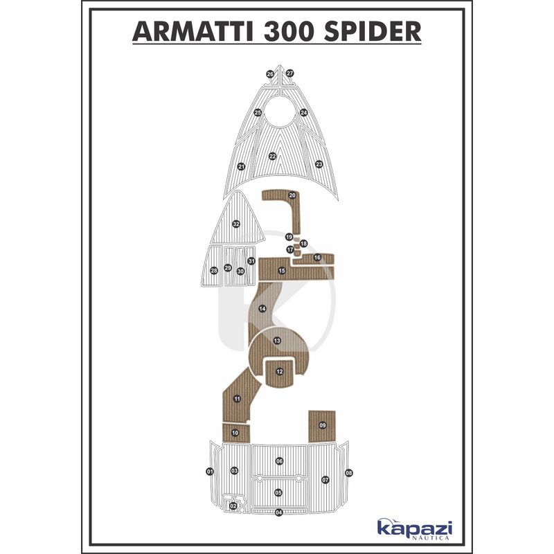 Tapete-PVC-Thermo-Deck-Beach-para-Armatti-300-Spider---Cockpit-Madeira-friso-Preto