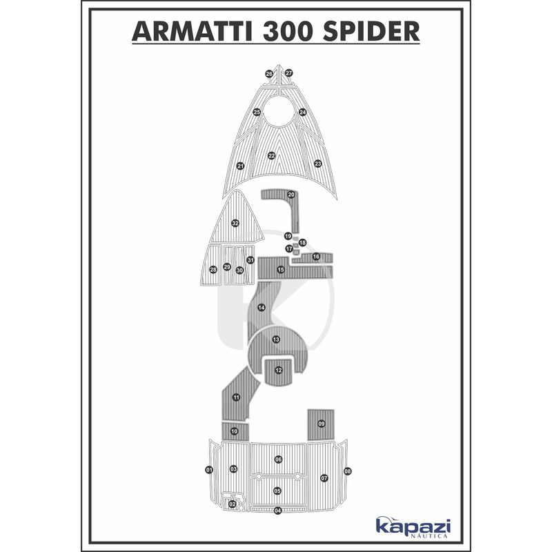 Tapete-PVC-Thermo-Deck-para-Armatti-300-Spider---Cockpit-Cinza-friso-Preto