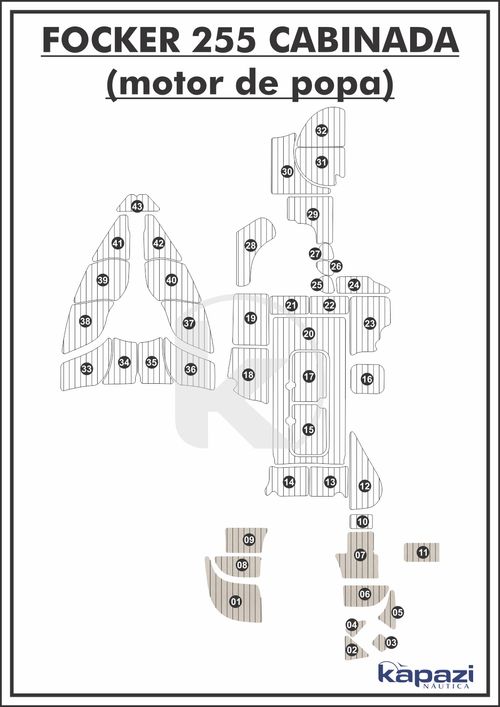 Tapete PVC Thermo Deck Classic para Focker 255 Cabinada motor de popa - Plataforma