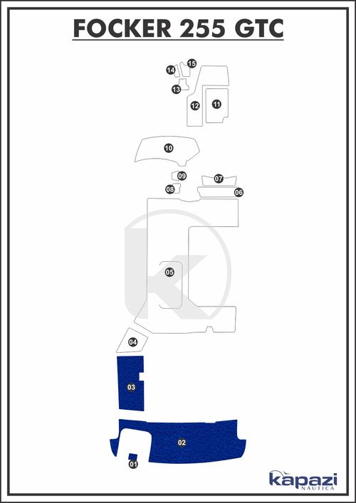 Tapete PVC Vinil Kap para Focker 255 GTC motor de centro - Plataforma
