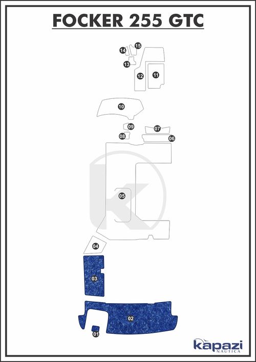 Tapete Têxtil Nauti Clean para Focker 255 GTC motor de centro - Plataforma