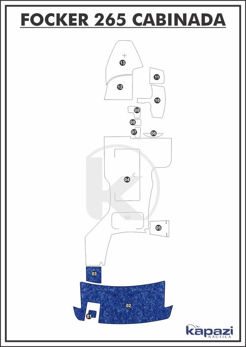 Tapete Têxtil Nauti Clean para Focker 265 Cabinada motor de centro - Plataforma