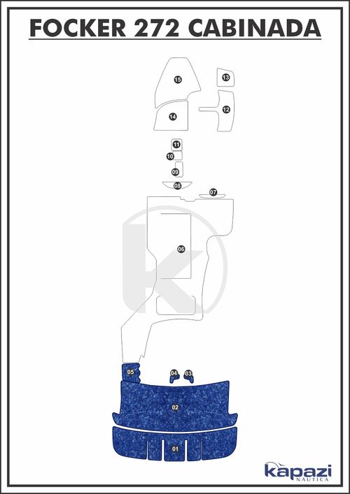Tapete Têxtil Nauti Clean para Focker 272 Cabinada motor de centro - Plataforma