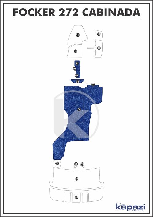 Tapete Têxtil Nauti Clean para Focker 272 Cabinada motor de centro - Cockpit