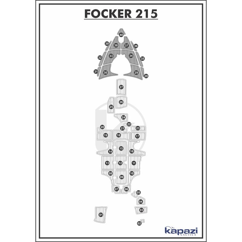 Tapete-PVC-Thermo-Deck-Comfort-para-Focker-215-Proa-Cinza-friso-Preto