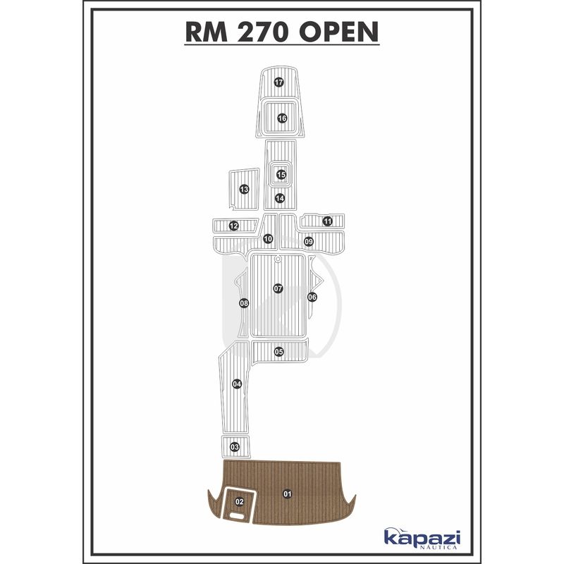 Tapete-PVC-Thermo-Deck-Beach-para-Royal-Mariner-270-Open-Plataforma-Natural-friso-Preto