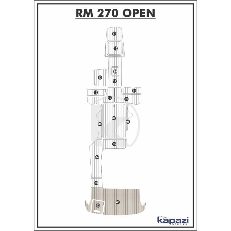 Tapete-PVC-Thermo-Deck-Classic-para-Royal-Mariner-270-Open-Plataforma-Areia-friso-Preto
