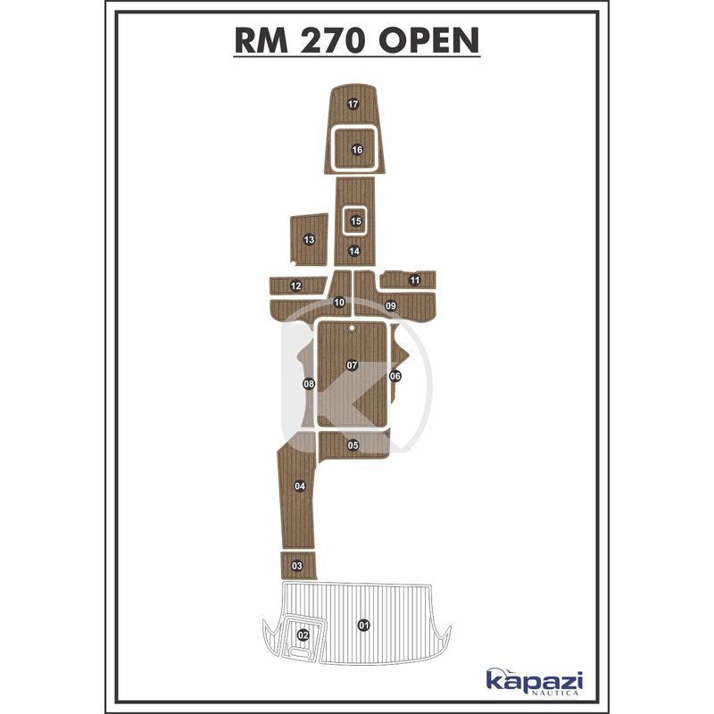 Tapete-PVC-Thermo-Deck-Beach-para-Royal-Mariner-270-Open-Cockpit-Natural-friso-Preto