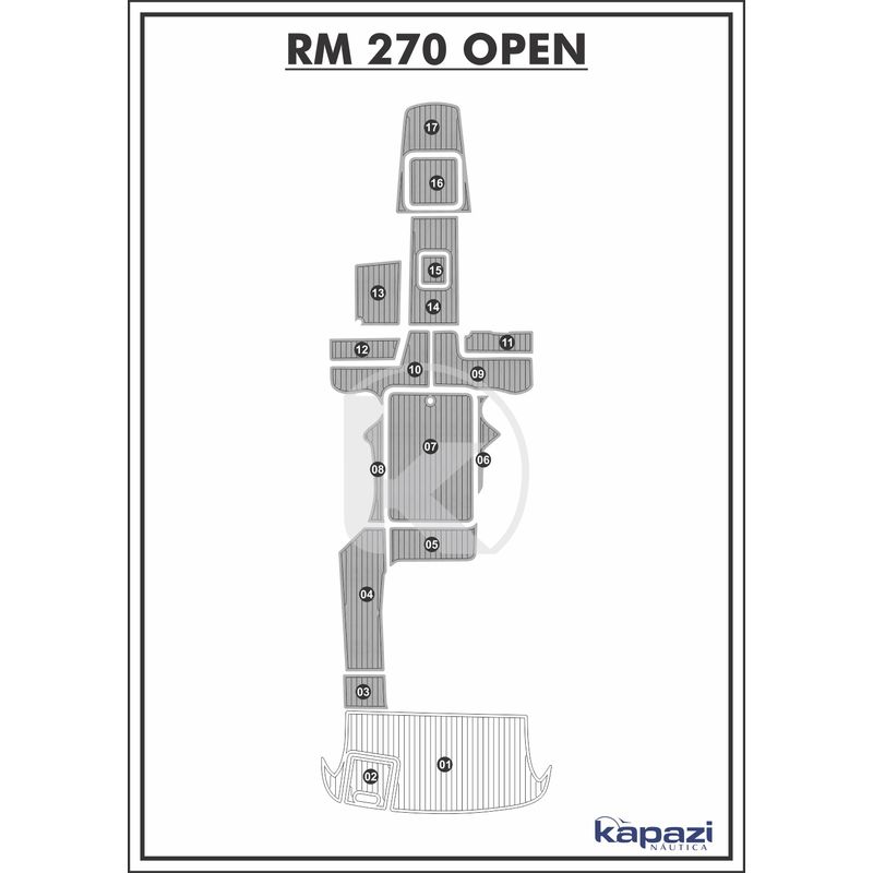 Tapete-PVC-Thermo-Deck-Comfort-para-Royal-Mariner-270-Open-Cockpit-Cinza-friso-Preto