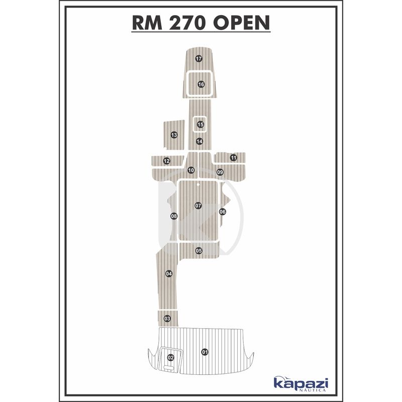 Tapete-PVC-Thermo-Deck-Classic-para-Royal-Mariner-270-Open-Cockpit-Areia-friso-Preto