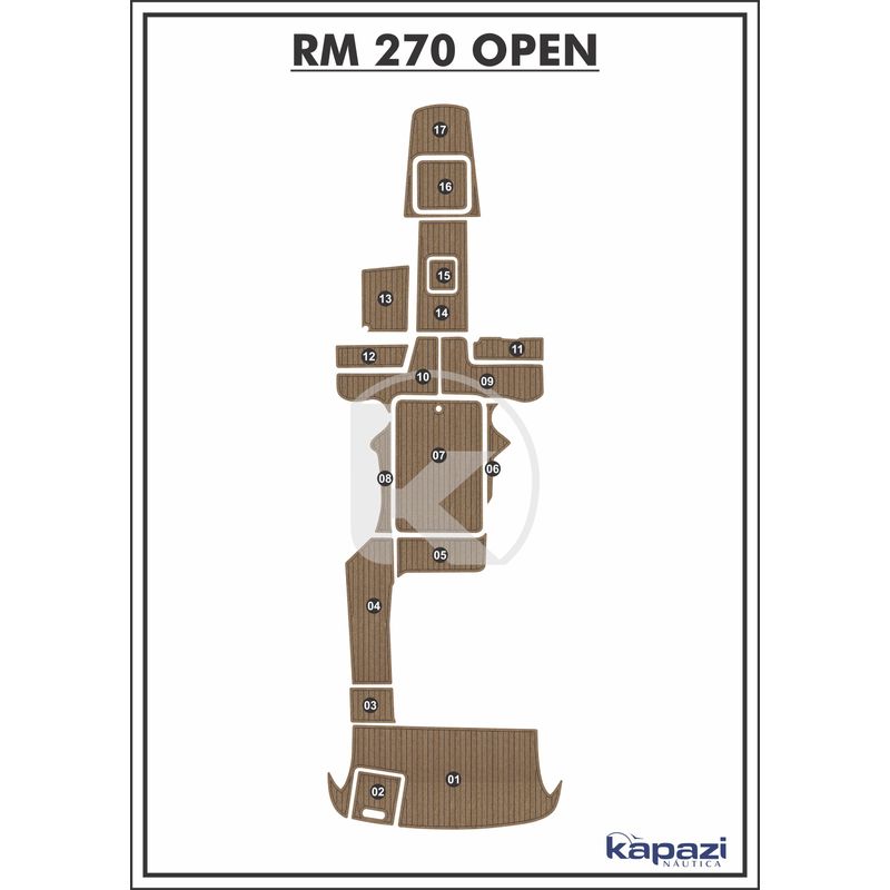 Tapete-PVC-Thermo-Deck-Beach-para-Royal-Mariner-270-Open-Completo-Natural-friso-Preto