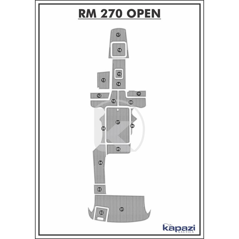 Tapete-PVC-Thermo-Deck-Comfort-para-Royal-Mariner-270-Open-Completo-Cinza-friso-Preto