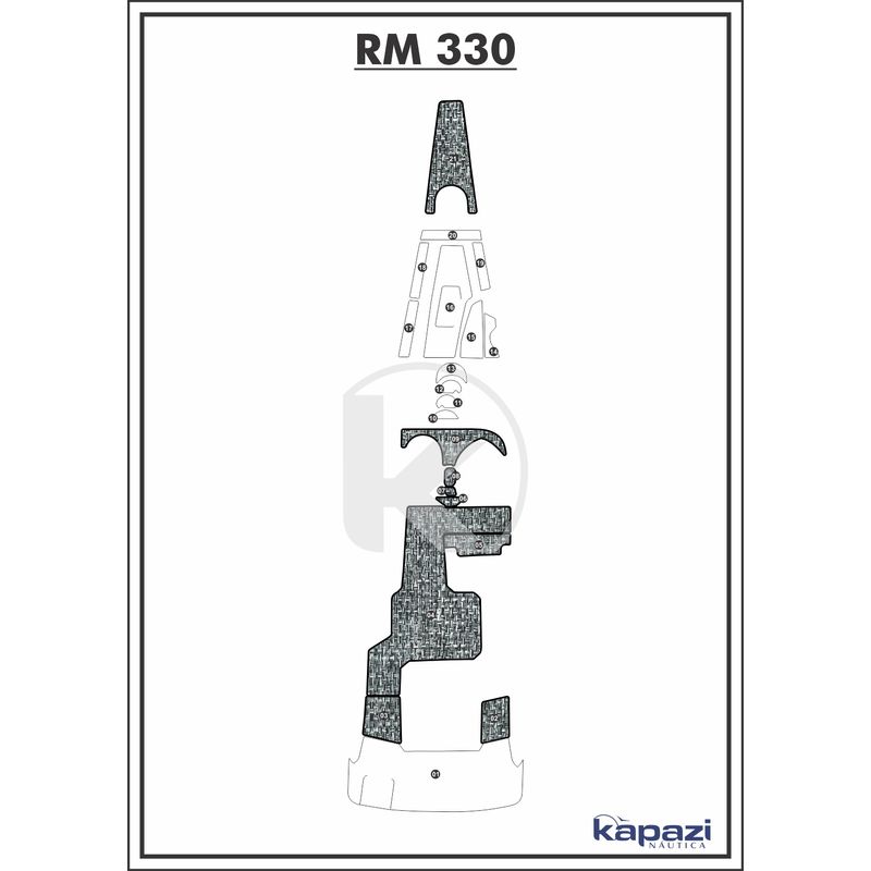 Tapete-PVC-Nautico-Trancado-para-Royal-Mariner-330-Cockpit-Branco-e-Preto-com-Borda