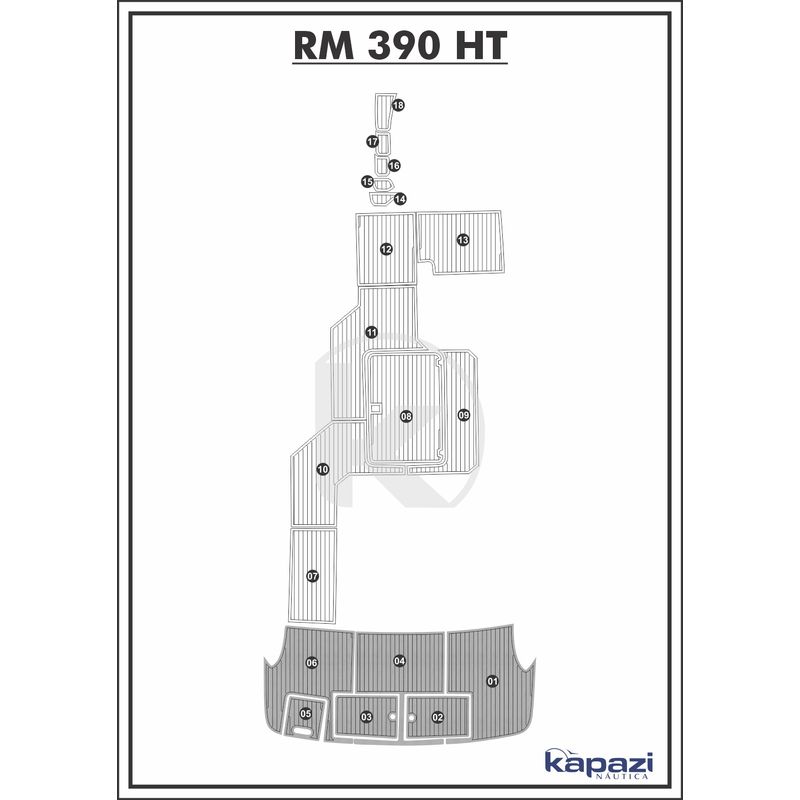 Tapete-PVC-Thermo-Deck-Comfort-para-Royal-Mariner-390-HT-Plataforma-Cinza-friso-Preto