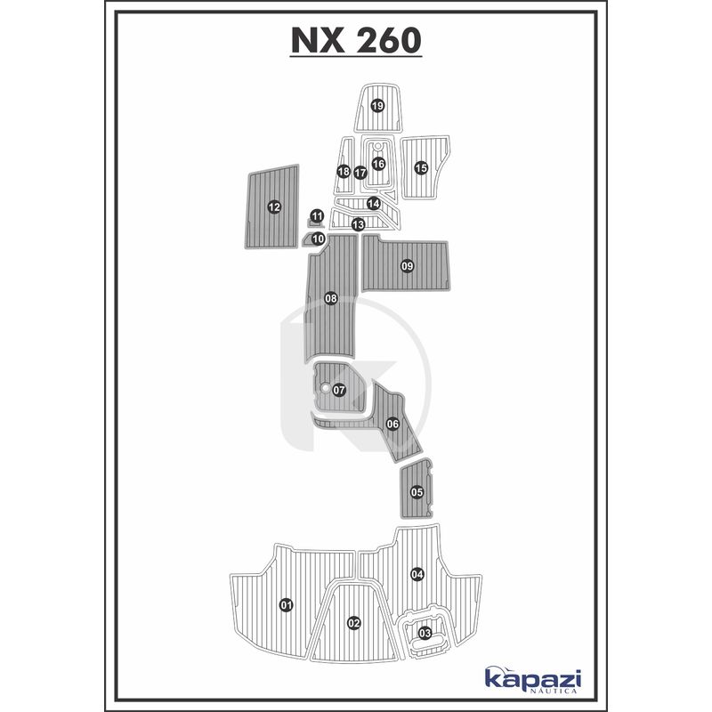 Tapete-PVC-Thermo-Deck-Comfort-para-NX-260-Cockpit-Cinza-friso-Preto
