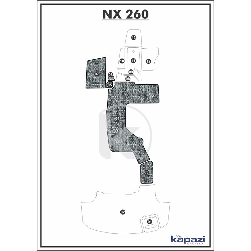 Tapete-PVC-Nautico-Trancado-para-NX-260-Cockpit-Branco-e-Preto-com-Borda