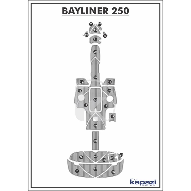Tapete-PVC-Thermo-Deck-Comfort-para-Bayliner-250-Completo-Cinza-friso-Preto