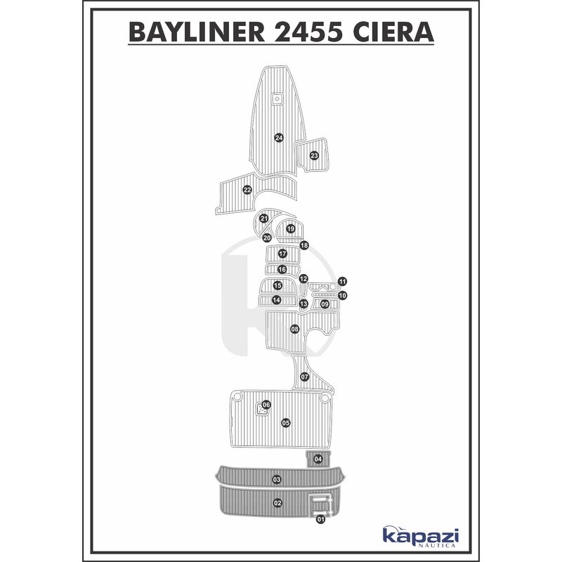 Tapete-PVC-Thermo-Deck-Comfort-para-Bayliner-2455-Ciera-Plataforma-Cinza-friso-Preto