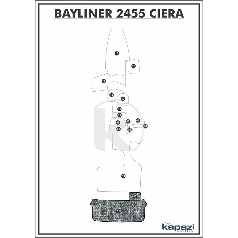 Tapete-PVC-Nautico-Trancado-para-Bayliner-2455-Ciera-Plataforma-Branco-e-Preto-com-Borda