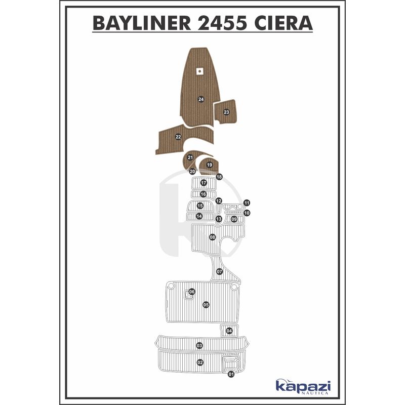 Tapete-PVC-Thermo-Deck-Beach-para-Bayliner-2455-Ciera-Cabine-Natural-friso-Preto