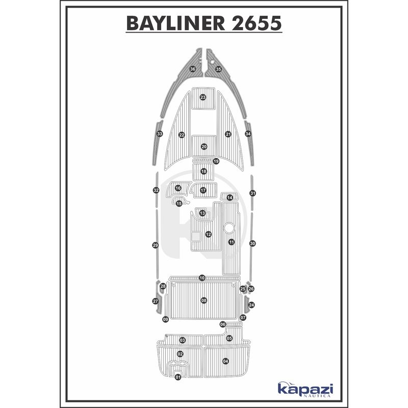 Tapete-PVC-Thermo-Deck-Comfort-para-Bayliner-2655-Passadico-Cinza-friso-Preto