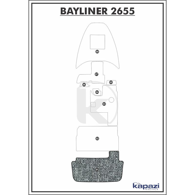 Tapete-PVC-Nautico-Trancado-para-Bayliner-2655-Plataforma-Branco-e-Preto-com-Borda