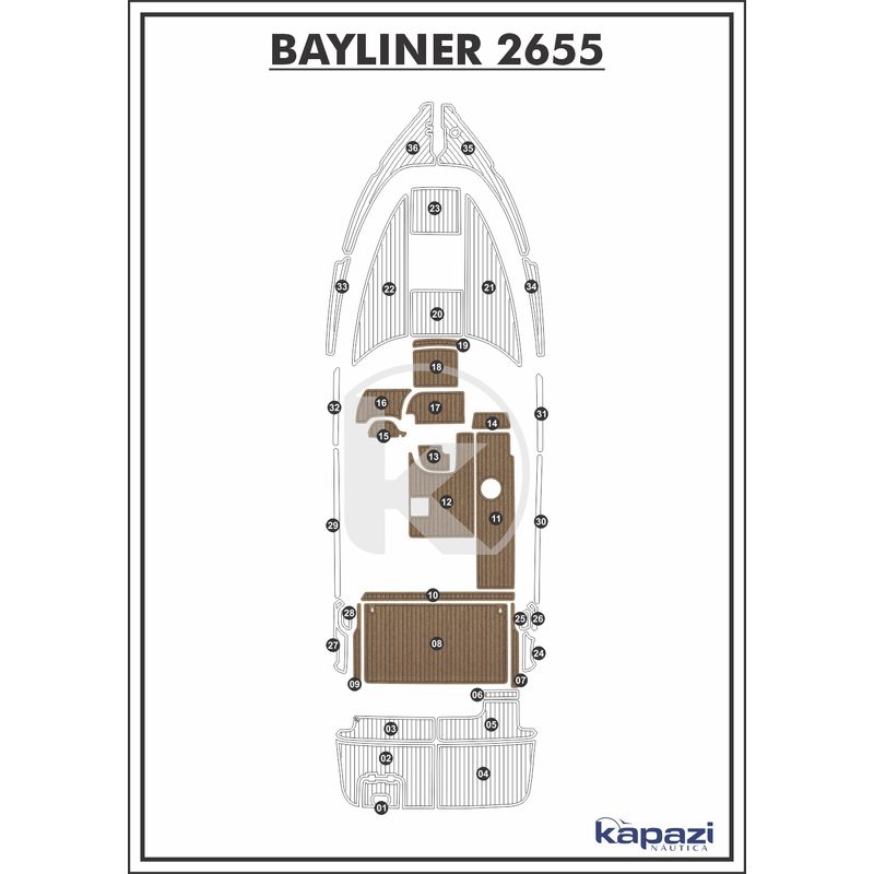 Tapete-PVC-Thermo-Deck-Beach-para-Bayliner-2655-Cockpit-Natural-friso-Preto