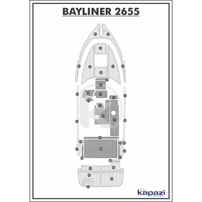 Tapete-PVC-Thermo-Deck-Comfort-para-Bayliner-2655-Cockpit-Cinza-friso-Preto