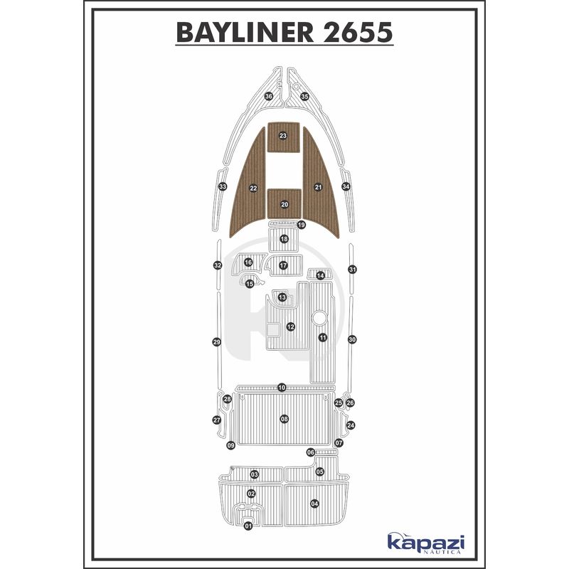 Tapete-PVC-Thermo-Deck-Beach-para-Bayliner-2655-Proa-Natural-friso-Preto