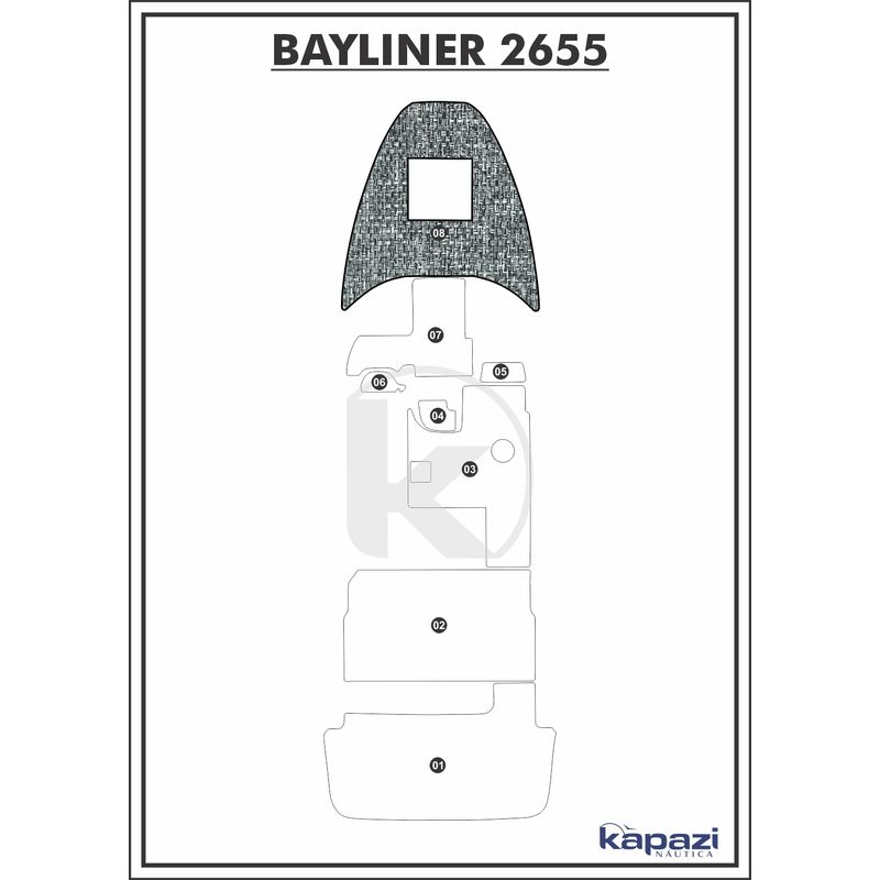 Tapete-PVC-Nautico-Trancado-para-Bayliner-2655-Proa-Branco-e-Preto-com-Borda