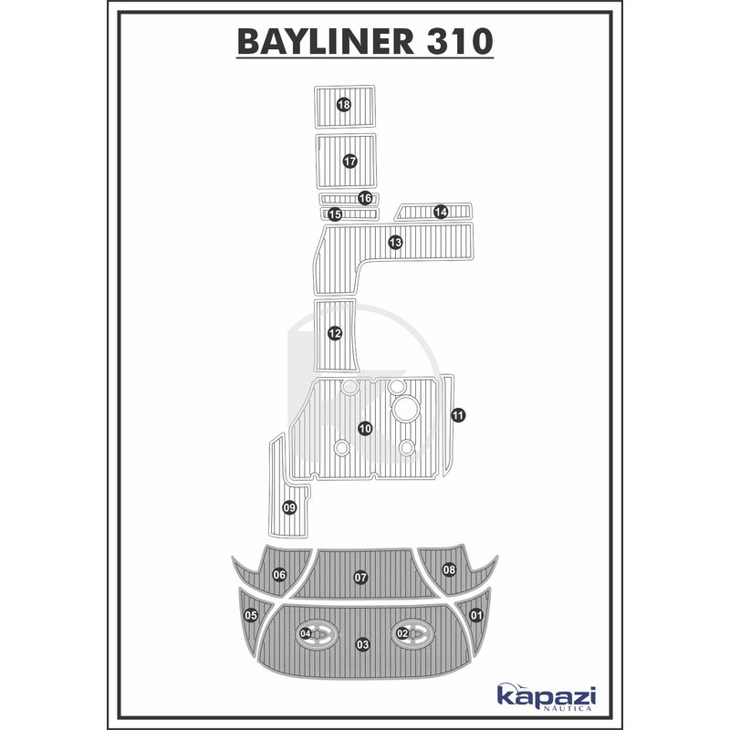 Tapete-PVC-Thermo-Deck-Comfort-para-Bayliner-310-Plataforma-Cinza-friso-Preto