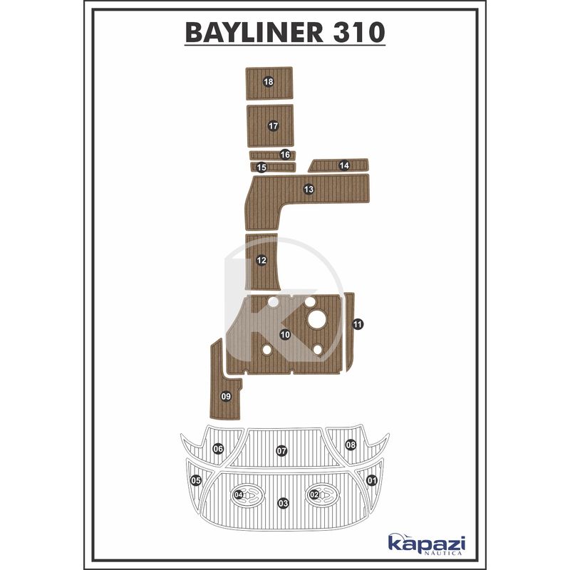 Tapete-PVC-Thermo-Deck-Beach-para-Bayliner-310-Cockpit-Natural-friso-Preto