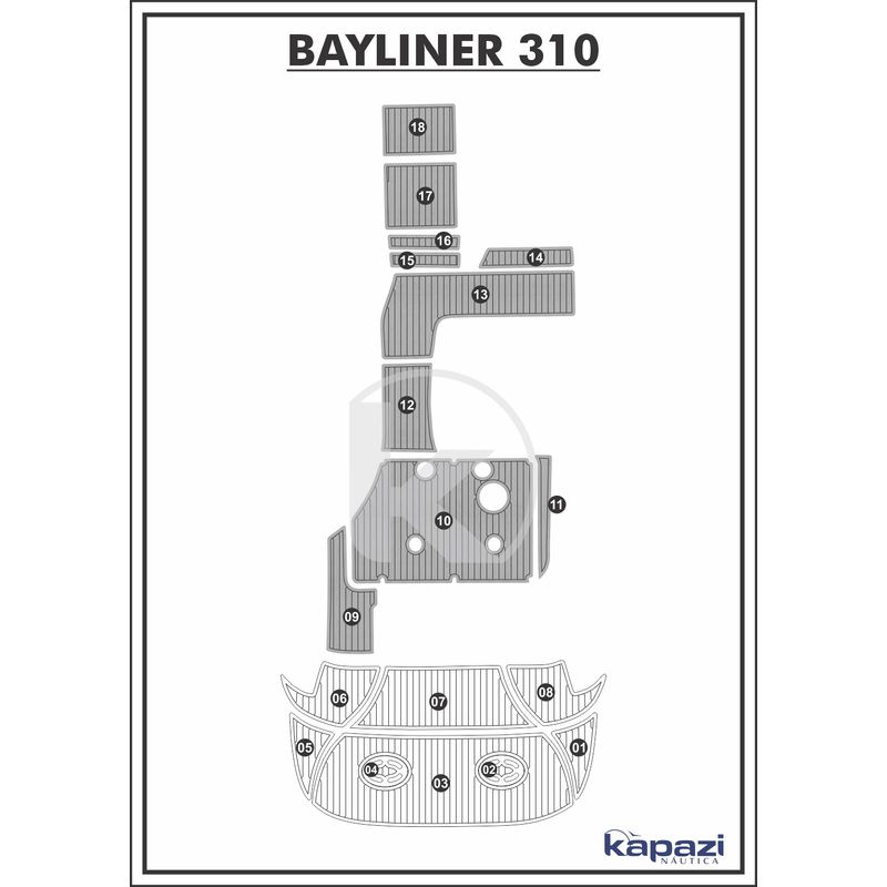 Tapete-PVC-Thermo-Deck-Comfort-para-Bayliner-310-Cockpit-Cinza-friso-Preto