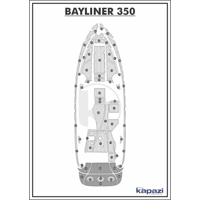 Tapete-PVC-Thermo-Deck-Comfort-para-Bayliner-350-Plataforma-Cinza-friso-Preto