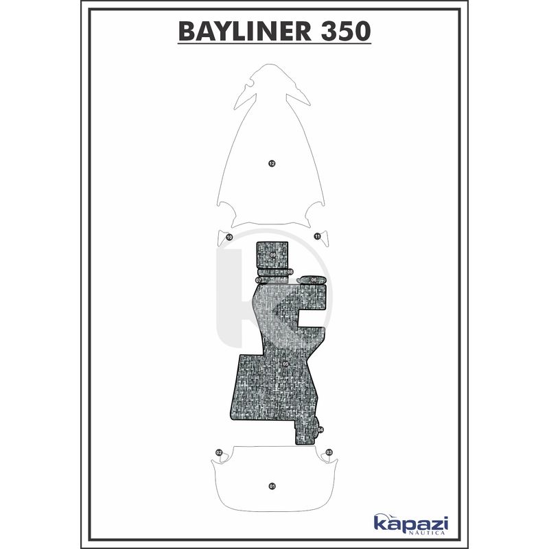 Tapete-PVC-Nautico-Trancado-para-Bayliner-350-Cockpit-Branco-e-Preto-com-Borda