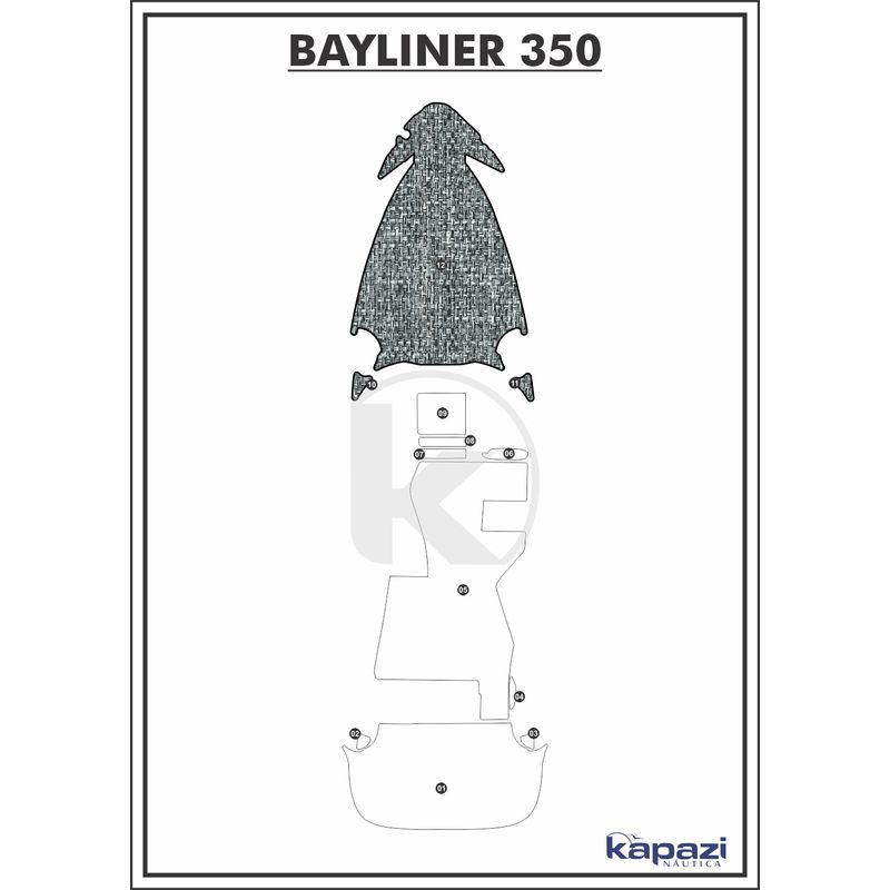 Tapete-PVC-Nautico-Trancado-para-Bayliner-350-Proa-Branco-e-Preto-com-Borda