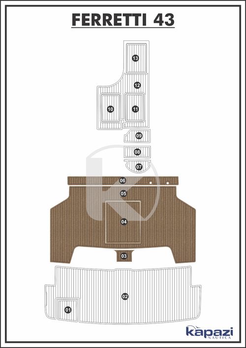 Tapete PVC Thermo Deck Beach para Ferretti 43 - Cockpit