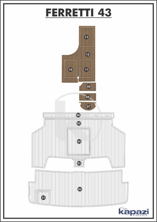 Tapete PVC Thermo Deck Beach para Ferretti 43 - Cabine