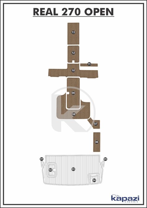 Tapete PVC Thermo Deck Beach para Real 270 Open - Cockpit