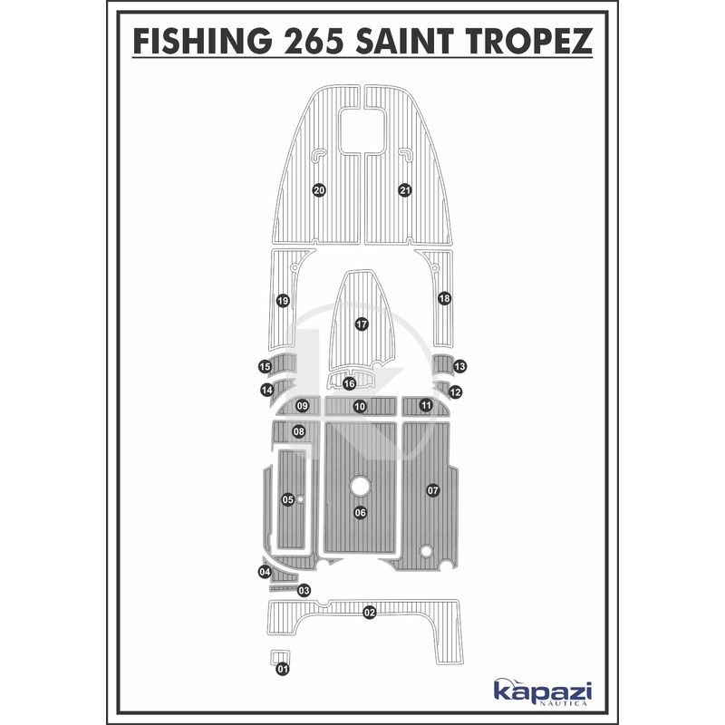 Tapete-PVC-Thermo-Deck-Comfort-para-Fishing-265-Saint-Tropez-Cockpit-Cinza-friso-Preto