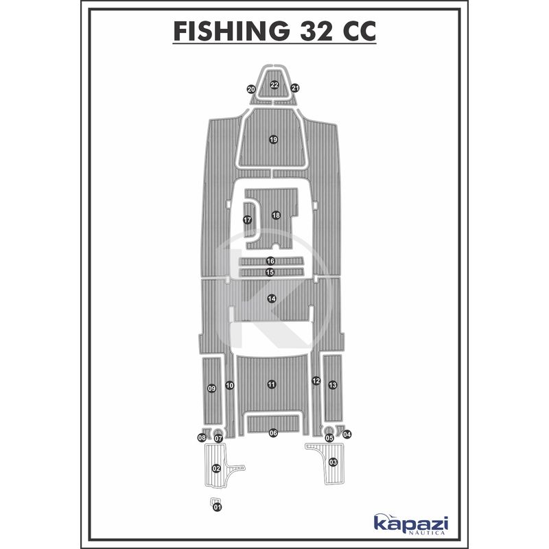 Tapete-PVC-Thermo-Deck-Comfort-para-Fishing-32-CC-Cockpit-Cinza-friso-Preto
