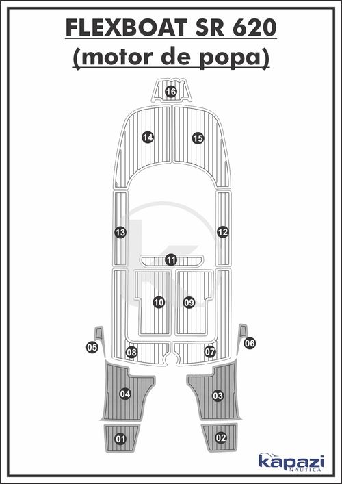 Tapete PVC Thermo Deck Comfort para Flexboat SR 620 Motor de Popa - Plataforma