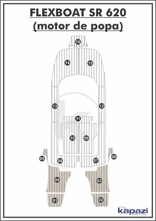 Tapete PVC Thermo Deck Classic para Flexboat SR 620 Motor de Popa - Plataforma