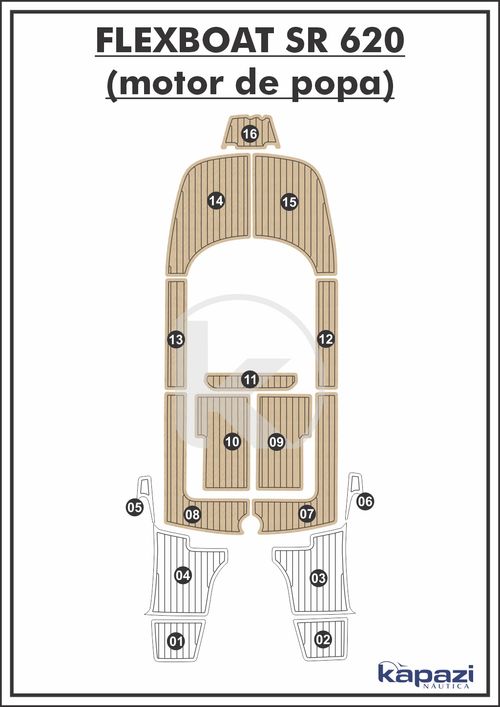 Tapete EVA Soft Tech para Flexboat SR 620 Motor de Popa - Cockpit