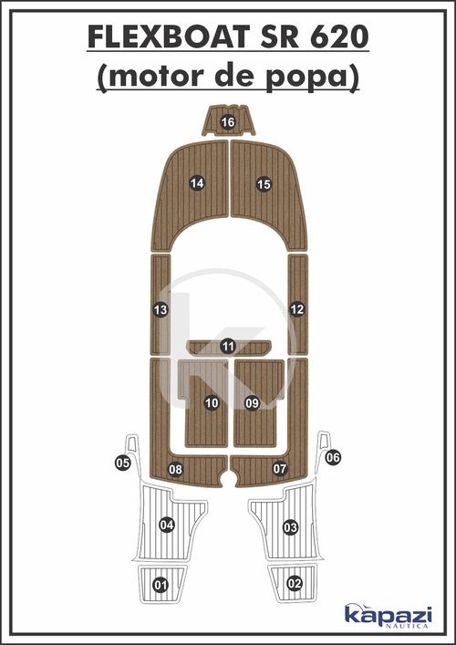 Tapete PVC Thermo Deck Beach para Flexboat SR 620 Motor de Popa - Cockpit