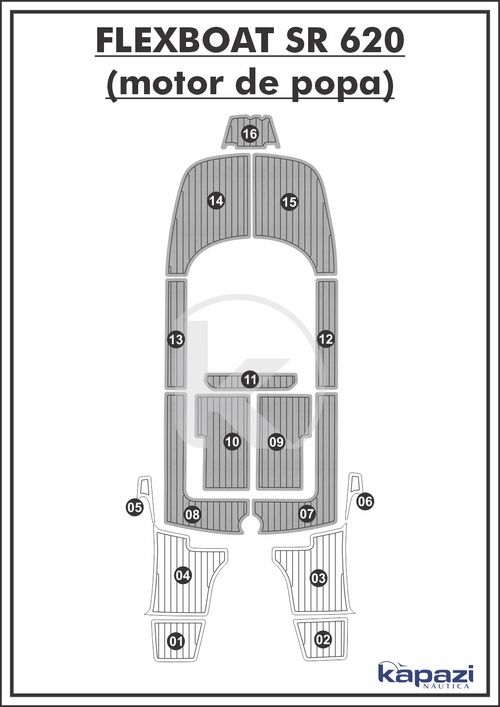 Tapete PVC Thermo Deck Comfort para Flexboat SR 620 Motor de Popa - Cockpit