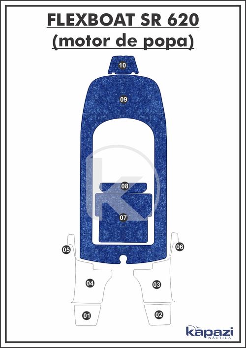 Tapete Têxtil Nauti Clean para Flexboat SR 620 Motor de Popa - Cockpit