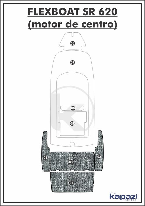 Tapete PVC Náutico Trançado para Flexboat SR 620 Motor de Centro - Plataforma