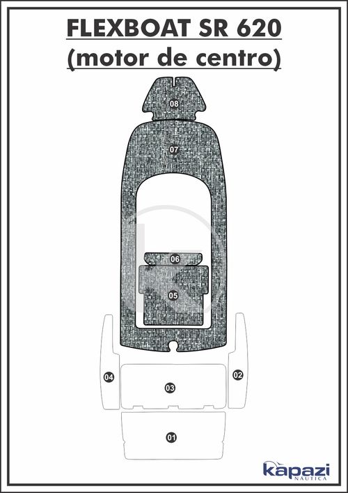 Tapete PVC Náutico Trançado para Flexboat SR 620 Motor de Centro - Cockpit