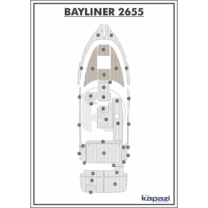 Tapete-PVC-Thermo-Deck-Classic-para-Bayliner-2655-Proa-Areia-friso-Preto